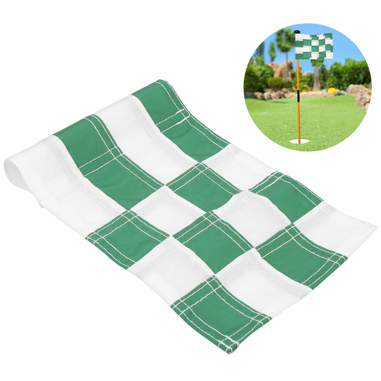 Lot de 4 drapeaux verts de golf à carreaux avec trous, pour entraînement de jardin