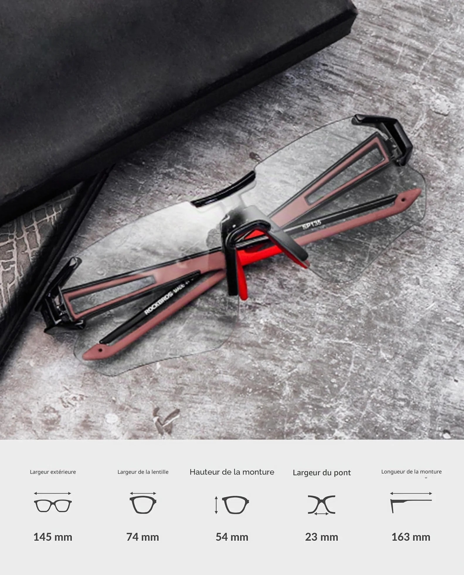 ROCKBROS Lunettes de Soleil Photochromiques Hommes Vélo Cyclisme Demi-Monture Polarisées Sport
