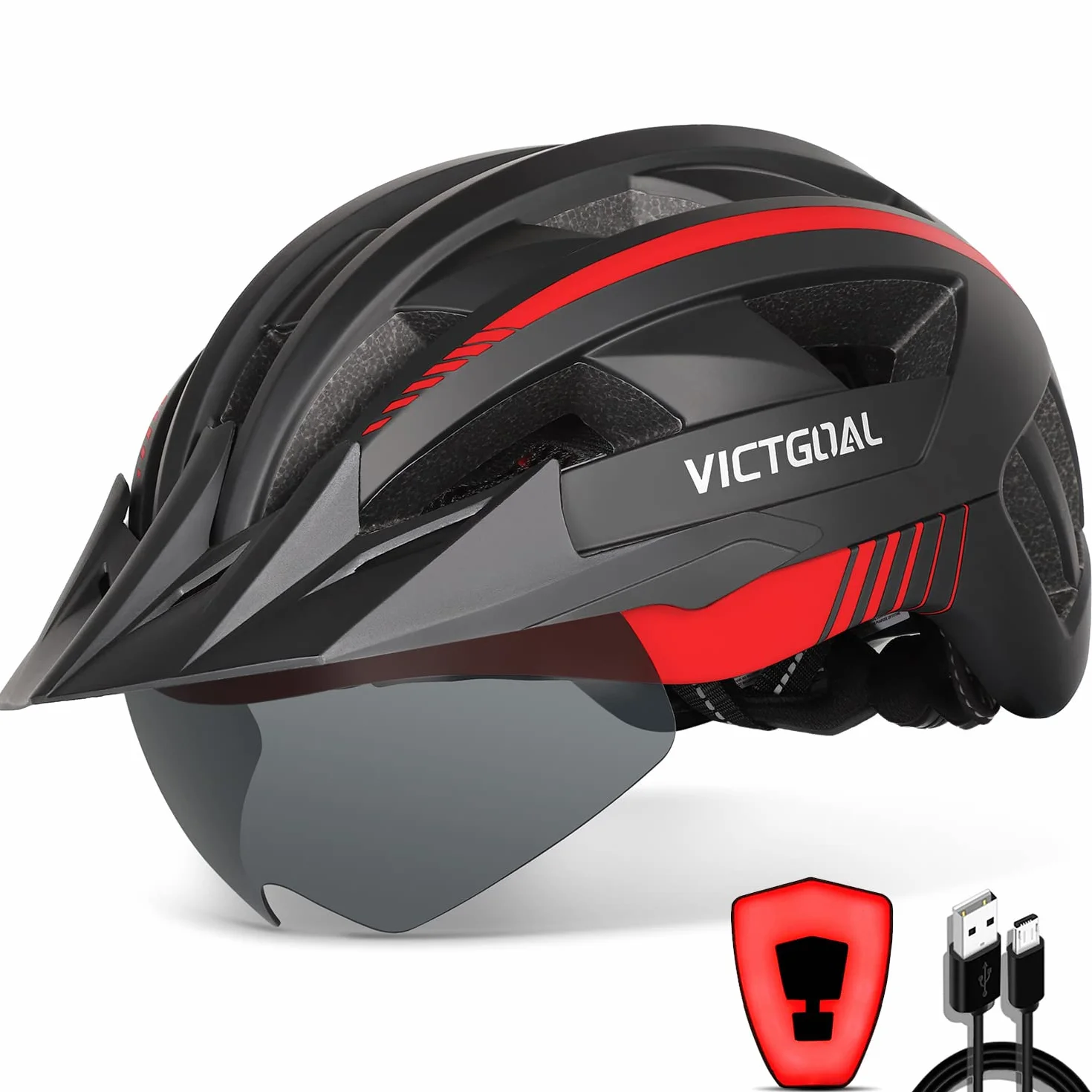 VICTGOAL Casque Velo Casque VTT avec Lunettes de Sécurité Magnétiques Amovibles