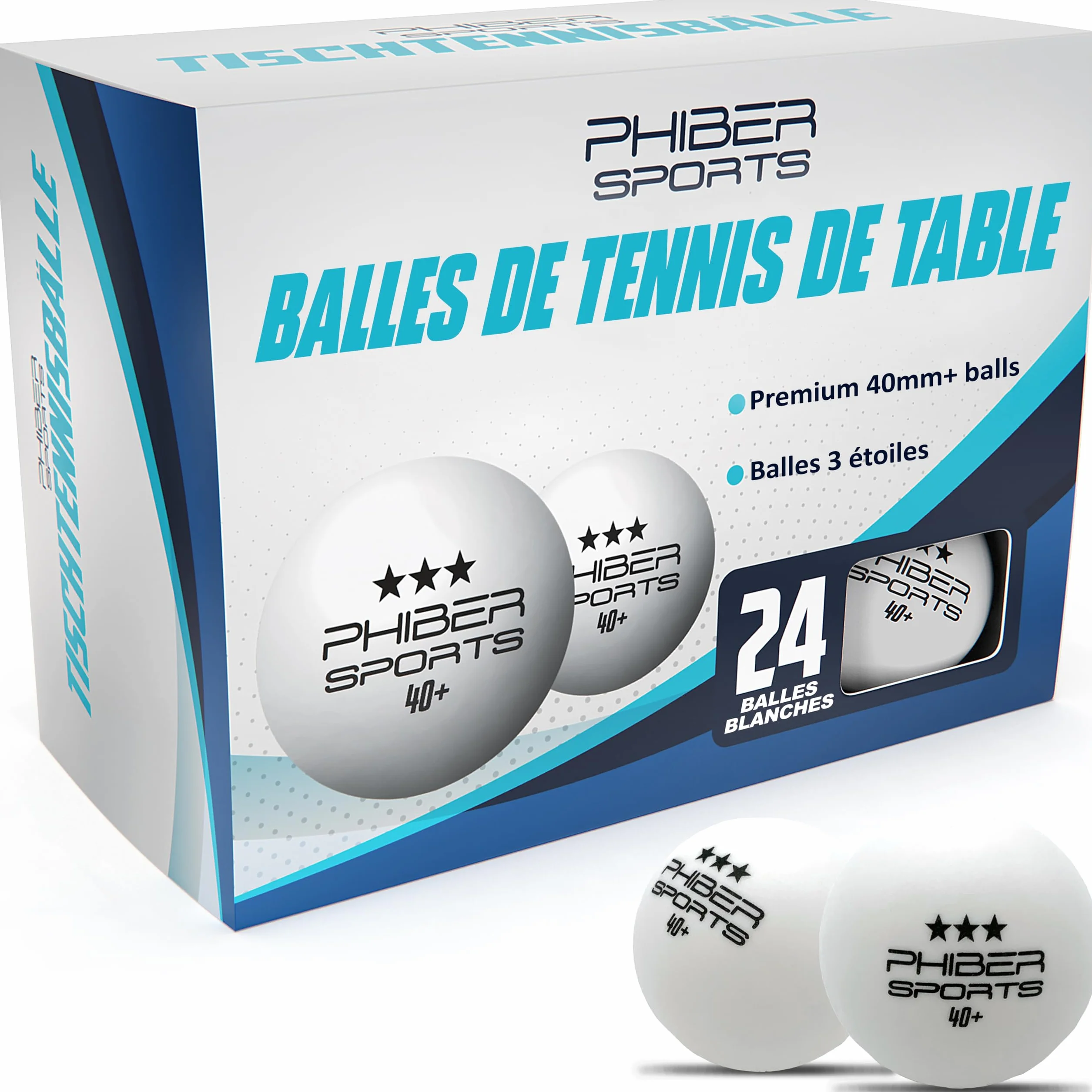 PHIBER-SPORTS Balles de Tennis de Table 3 étoiles 24 pièces