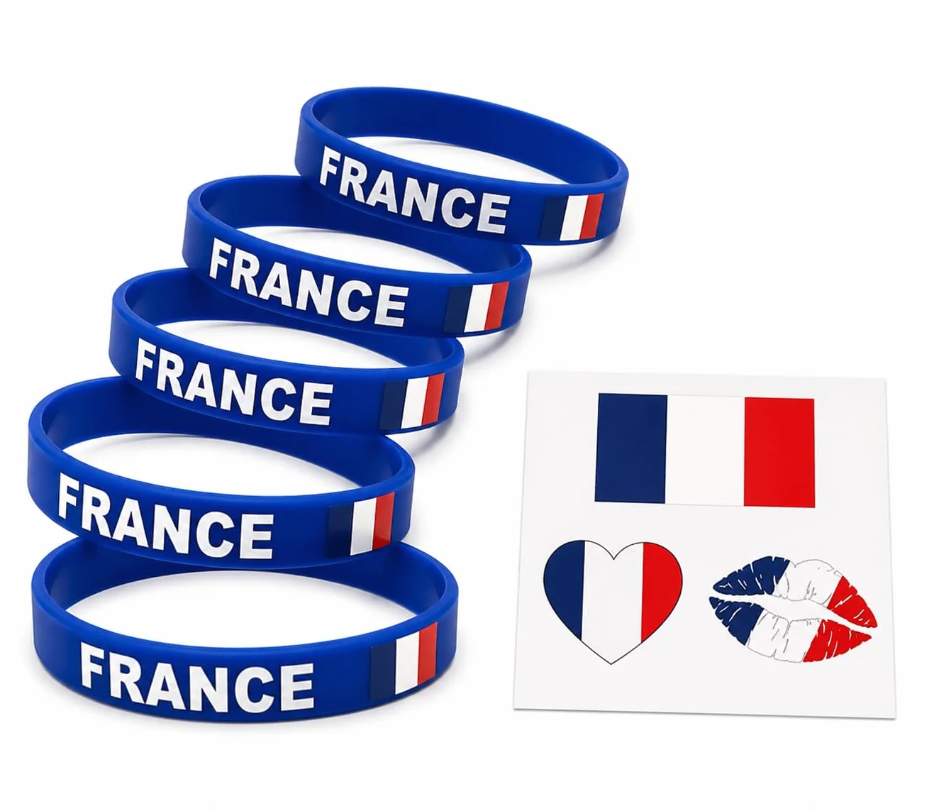Bracelet Silicone Bleu Drapeau Français Lot de 5 – Supporter Coupe du Monde Football 14 Juillet