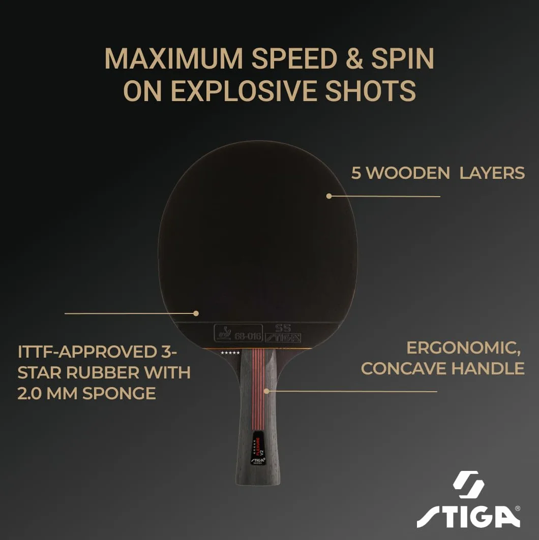 STIGA Flexure V2 Raquette de Ping-Pong 5 étoiles Revêtements STAR5 ITTF Prise Ergonomique