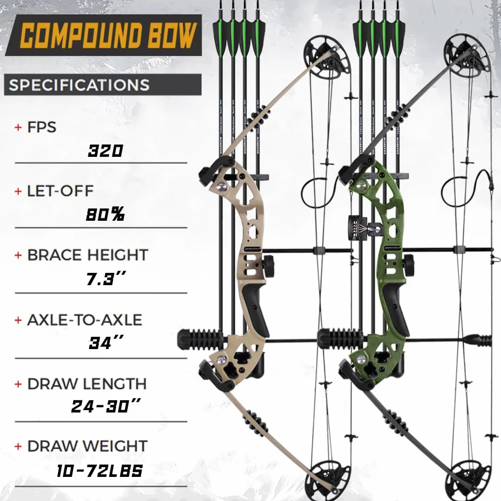 Arc à Poulies Adulte Compound 10-45 lbs 325fps Set Chasse Débutants Professionnel
