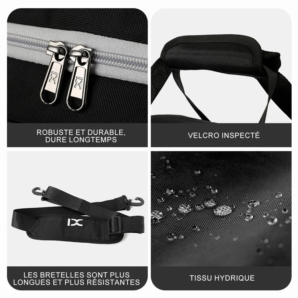 INOXTO Sac de Voyage Pliable Grand avec Poche Humide et Sèche, Compartiment à Chaussures, Week-end Camping, Noir et Blanc