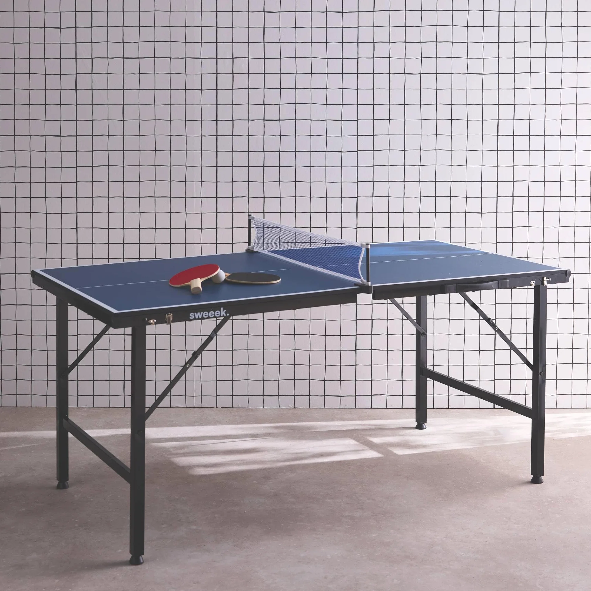 Table de ping Pong Pliable 150x75cm Bleue avec 2 Raquettes et 3 balles
