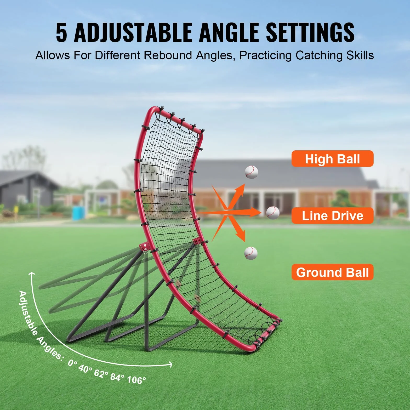 VEVOR Filet de Rebond Baseball Softball 914 x 1372 mm 3 Voies Entraîneur Lanceur Pratique Terrain Lancer