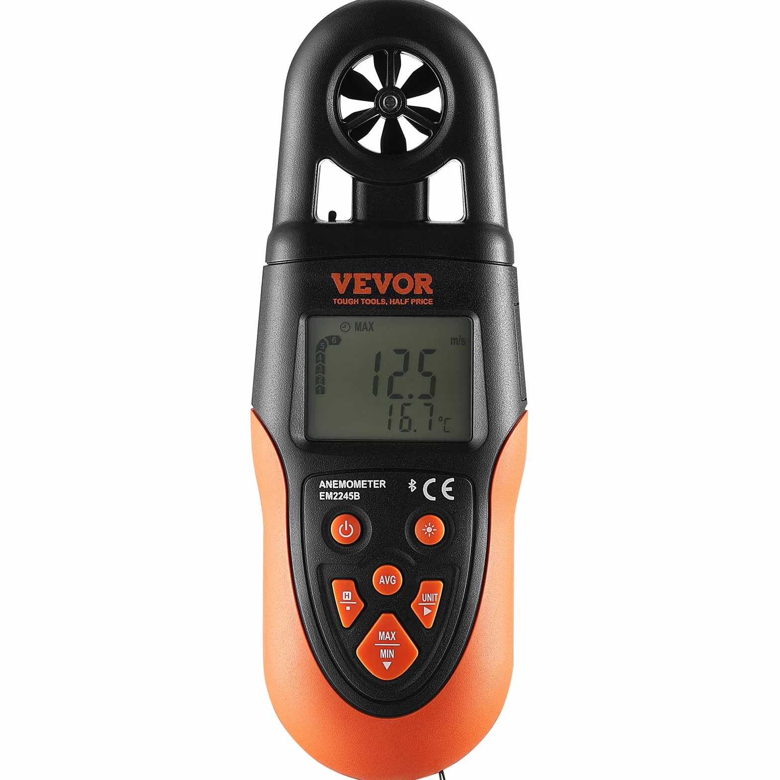 VEVOR Anémomètre Portable -10°C à 60°C Mesure Vitesse du Vent Numérique avec Écran Rétroéclairé LED