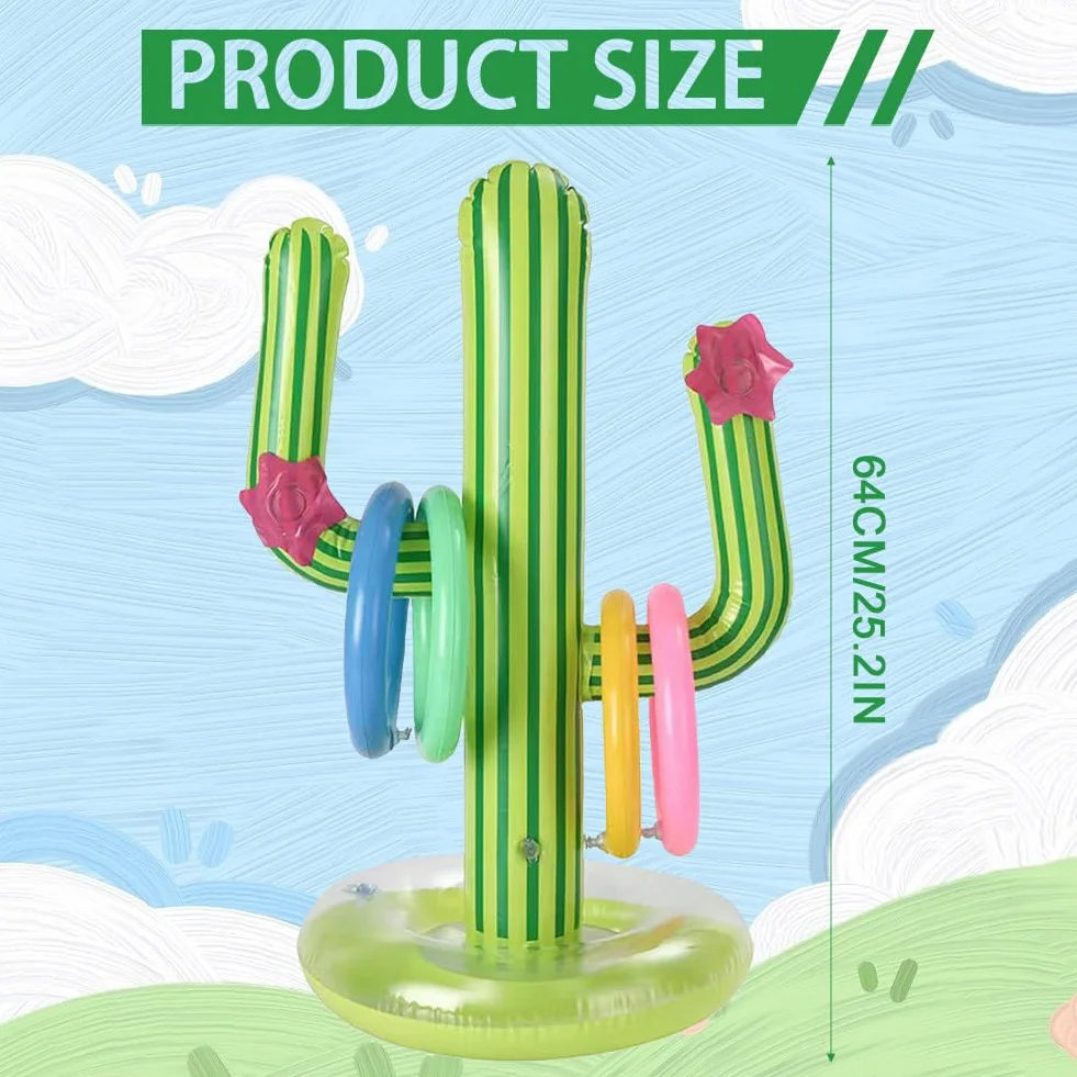 Cactus Gonflable Jeu de Lancer d'Anneau 7PCS Bouée Piscine Jouets d'Eau d'Été