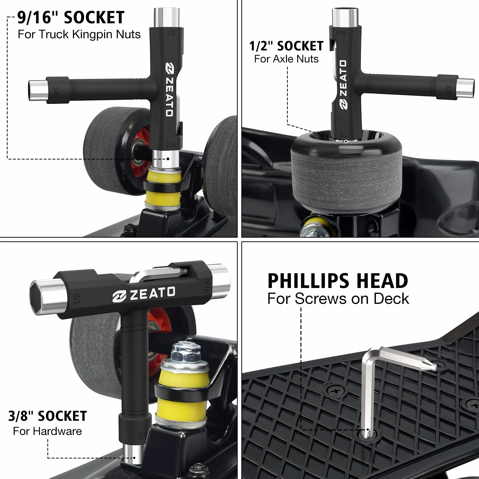 Skateboard Outils Multi-Fonctions Portatifs avec Clé Allen Type T et Tournevis Phillips Type L