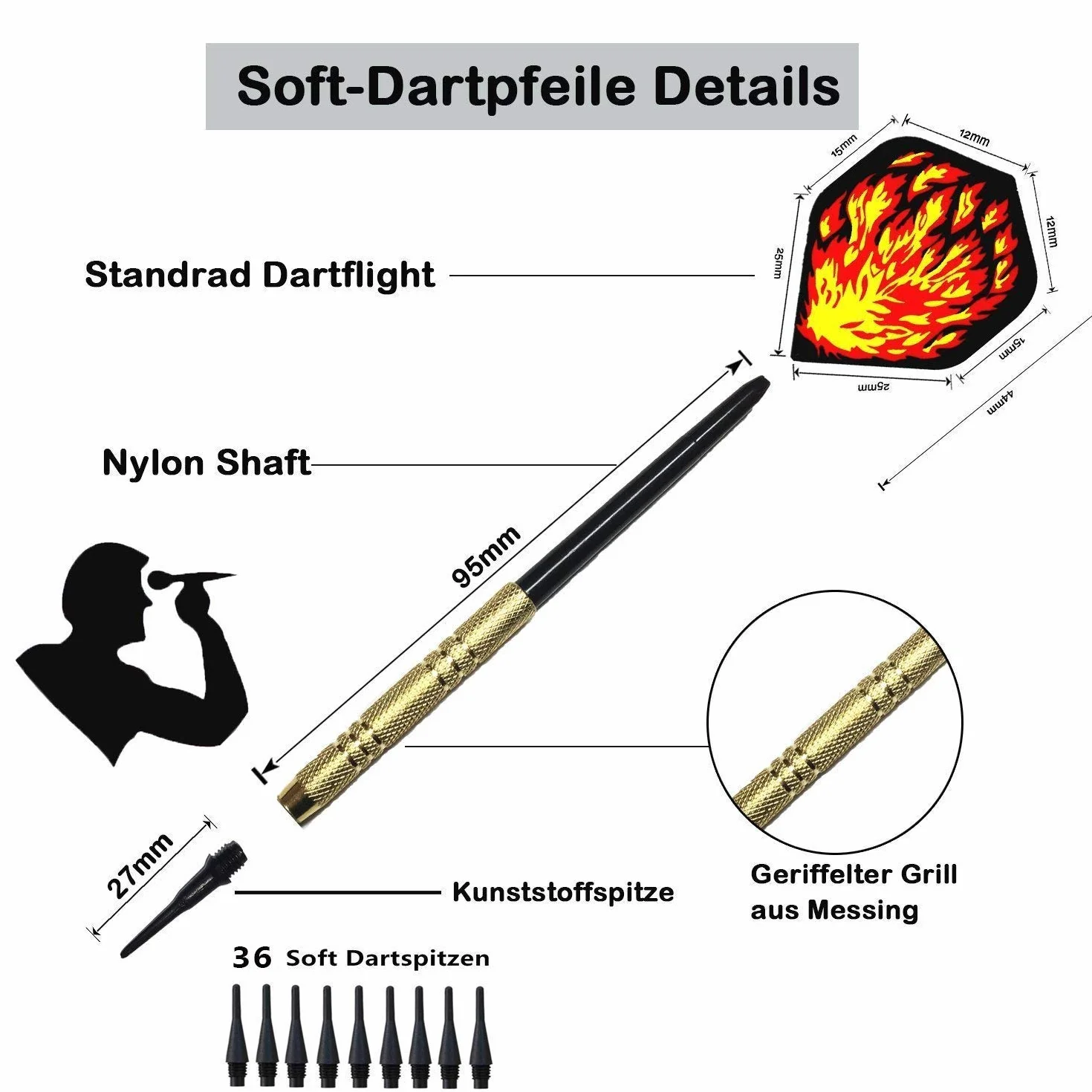 Sinwind Flechette Pointe Plastique, 12 Flechettes Set avec Ailettes et Pointes pour Cible Electronique