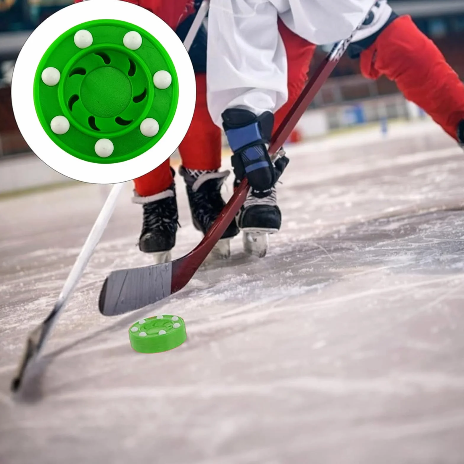 Hockey sur roulettes pour entraînement, roller hockey jeu, palet hockey en plein air, vert
