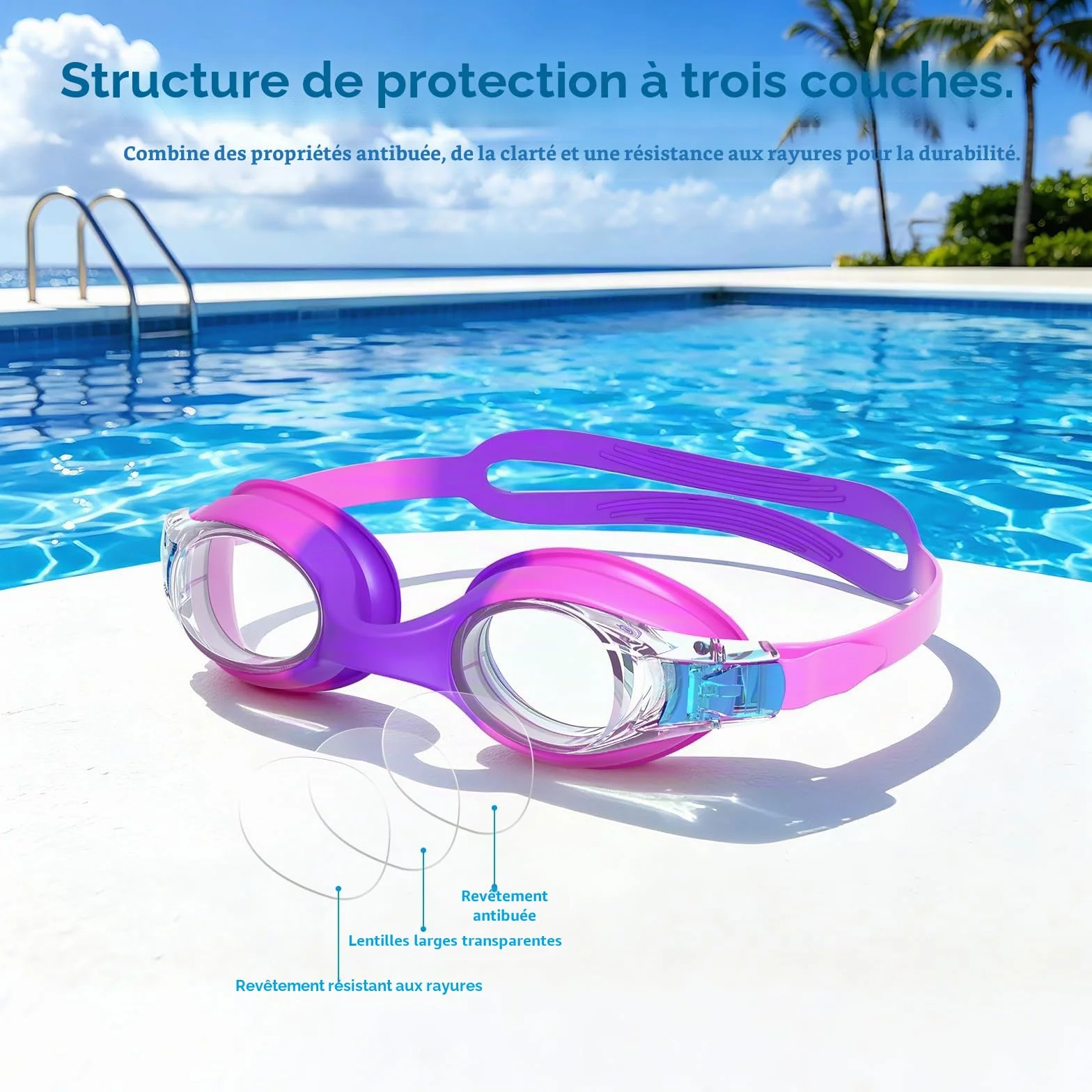 Lunettes Piscine Enfant Lot de 2 Anti-Buée Sans Fuite Silicone Souple 3-14 Ans