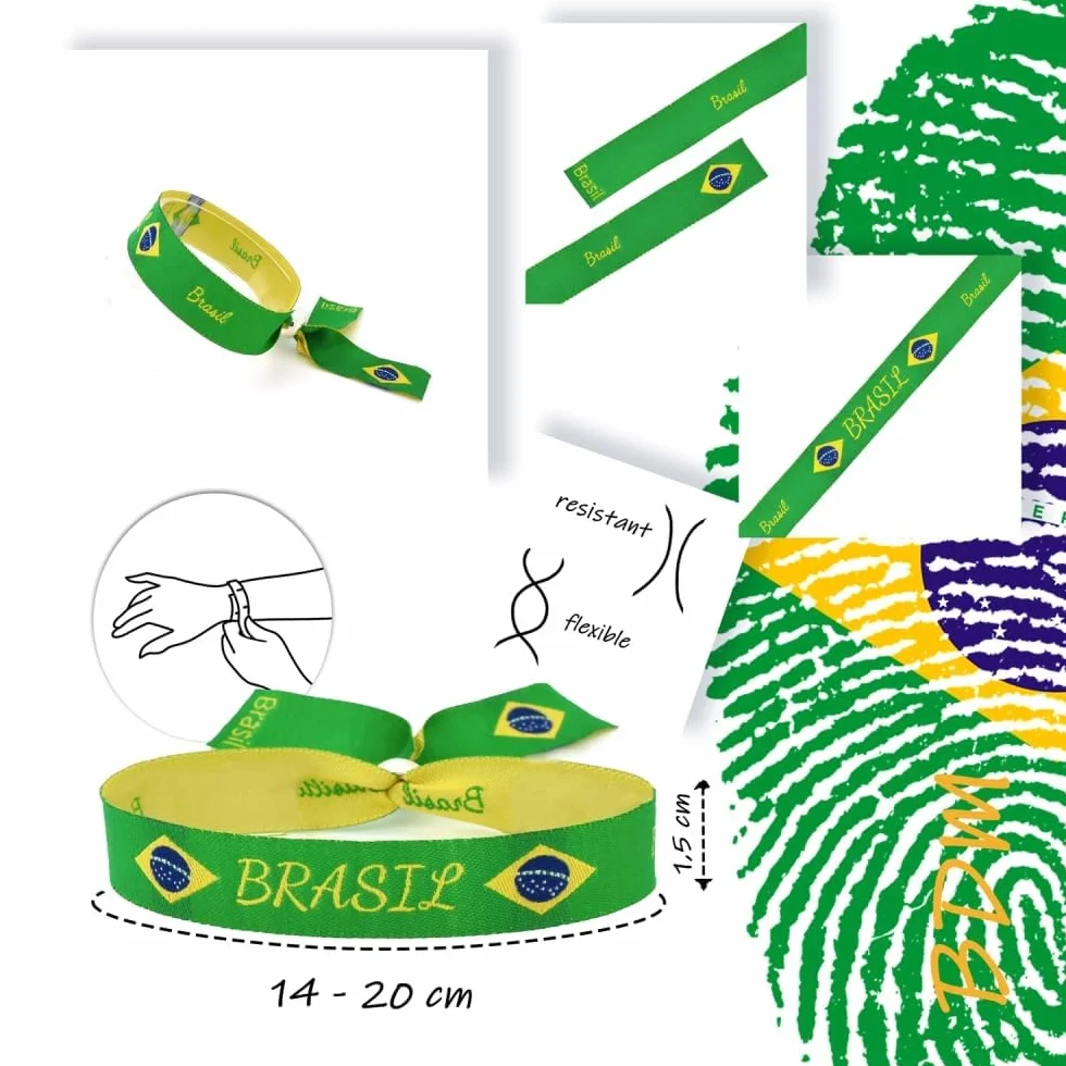 Bracelet en tissu drapeau du Brésil réglable vert-jaune