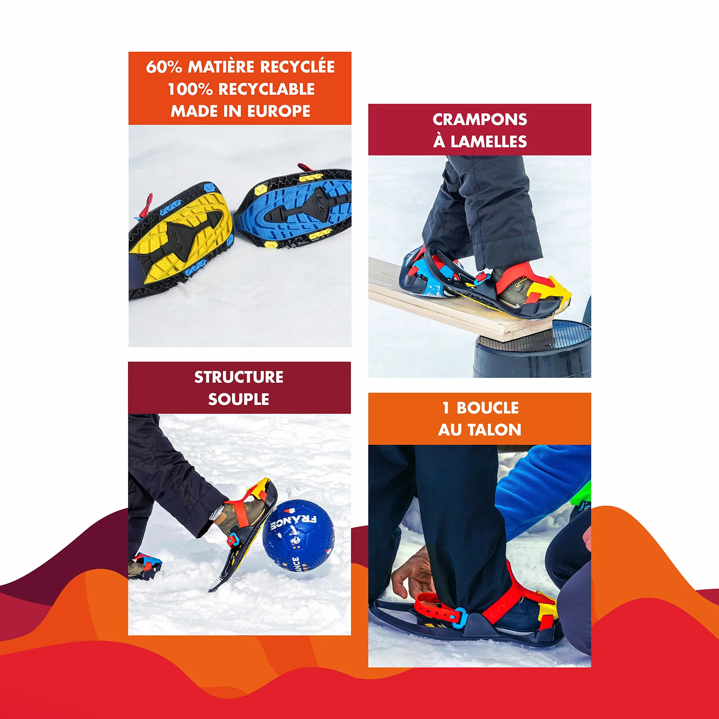 EVVO SHOSHIBAA Raquette Neige Enfant Fixations Réglables Crampons Souples Tout Terrain Randonnée