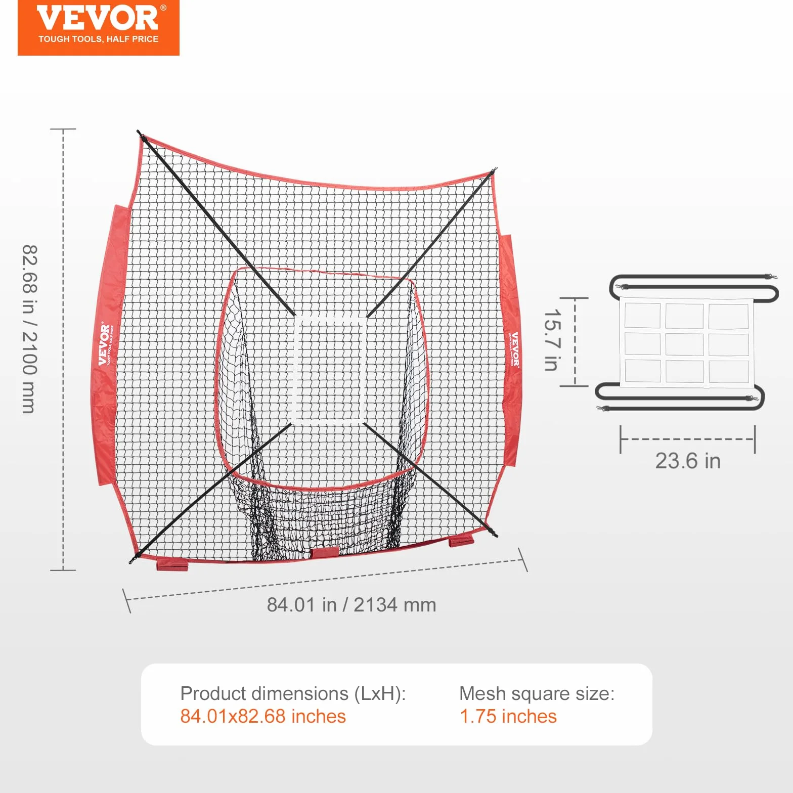 VEVOR Filet d'entraînement de baseball et softball portable 2,1 x 2,1 m