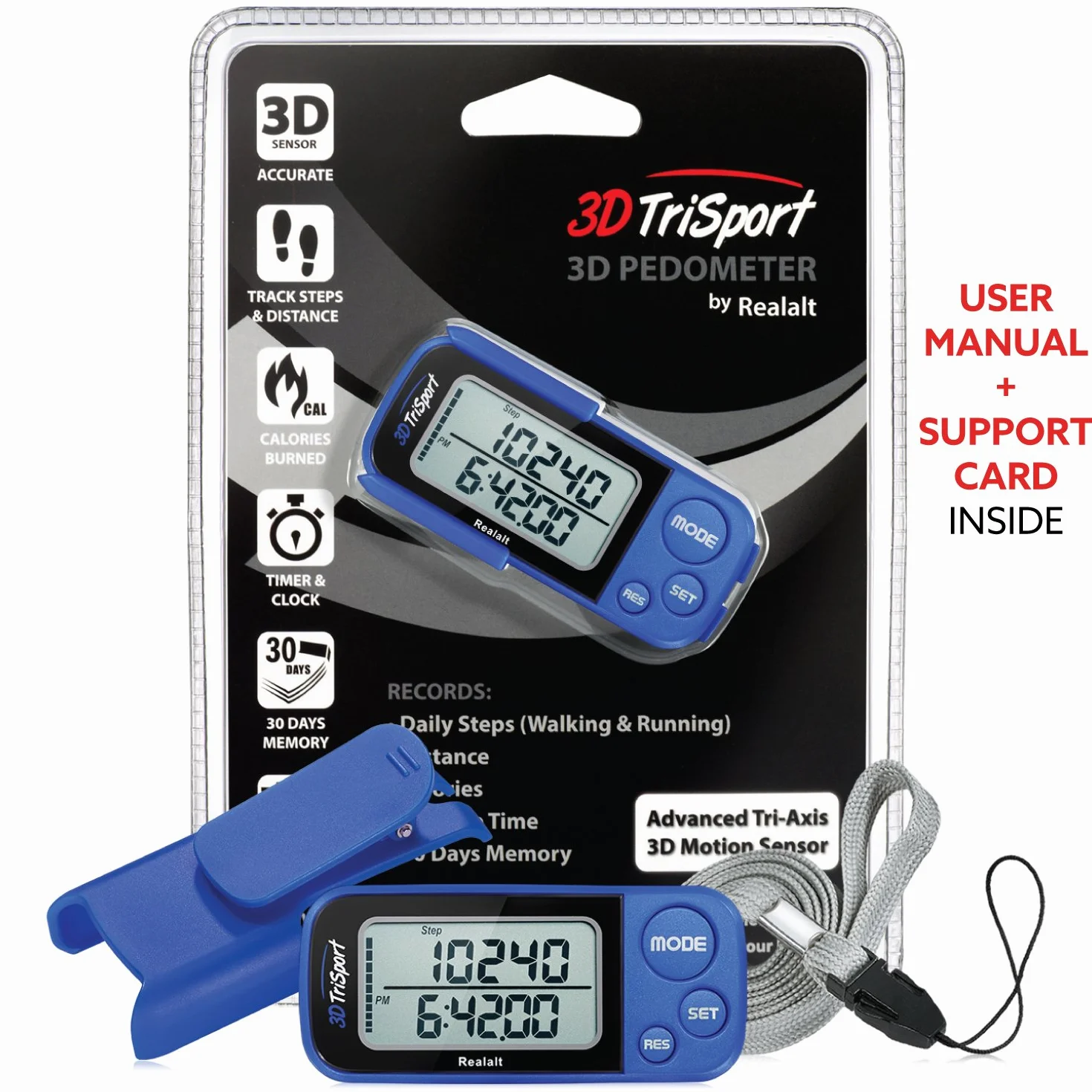 Realalt 3DTriSport Podomètre 3D précis Portable avec Clip et Sangle