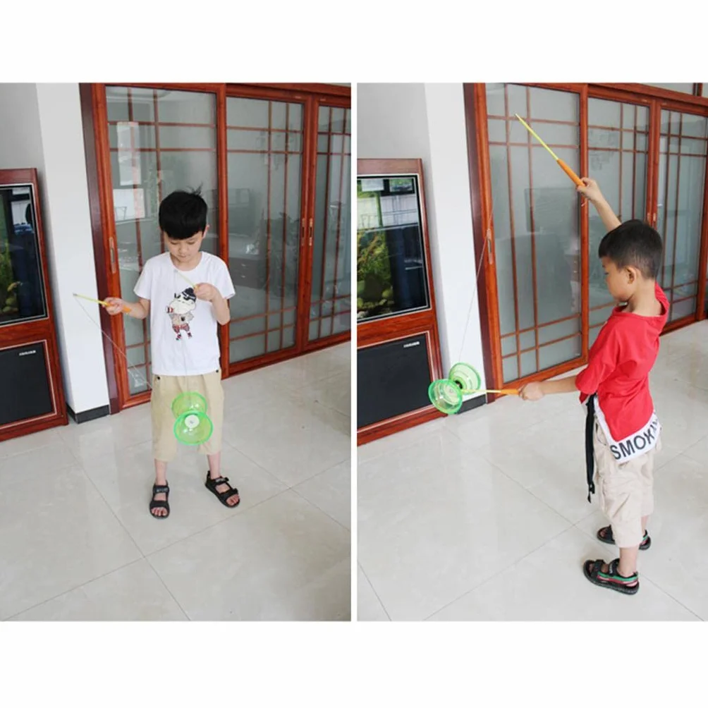 Fityle Diabolo Professionnel 3 Roulements avec Bâtons et Cordes LED, Balle Caoutchouc, Vert