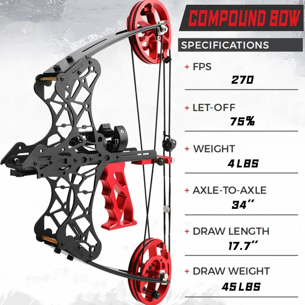 Kit Arc à Poulies Mini Arc Compound 45 lbs Tir à l'arc Chasse Droitier Gaucher