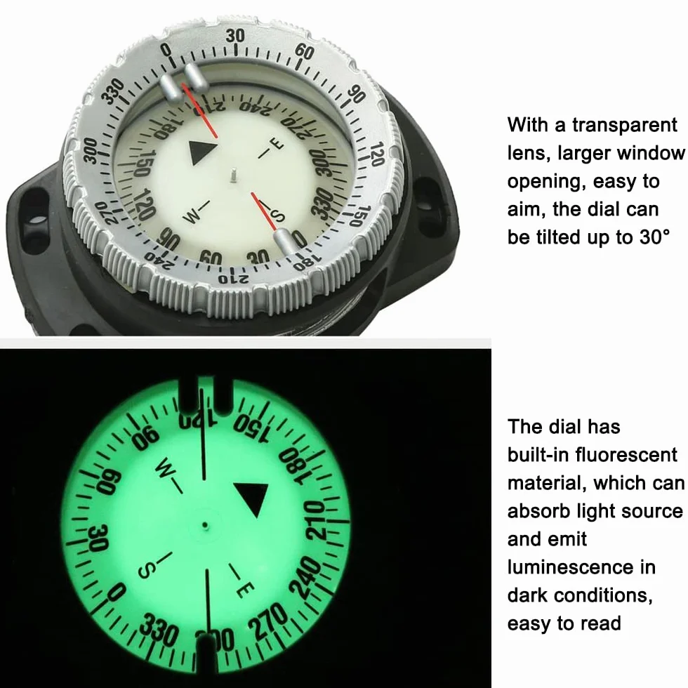 Boussole de plongée sous-marine 50 m lumineuse étanche avec corde élastique