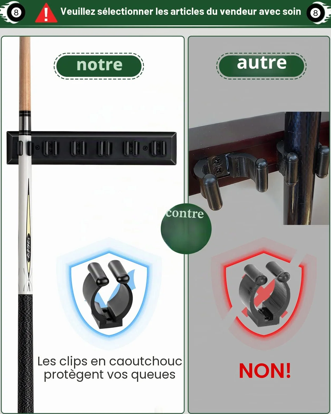 Support mural pour queues de billard en bois dur 6 queues accessoires table billard organisateur