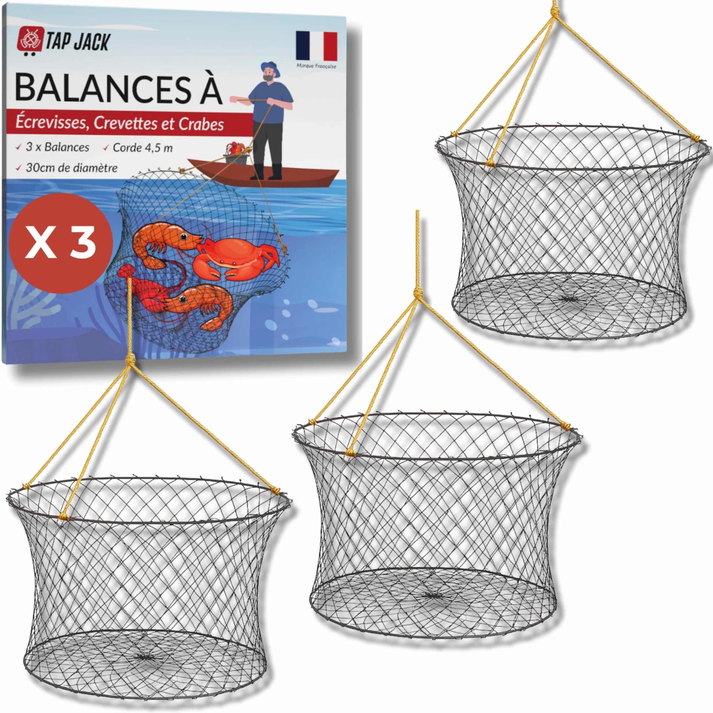 Nasses À Écrevisses Lot De 3 Grand Diamètre Corde 4,5m Épingle À Appât Filets Capture Écrevisses Crabes Crevettes