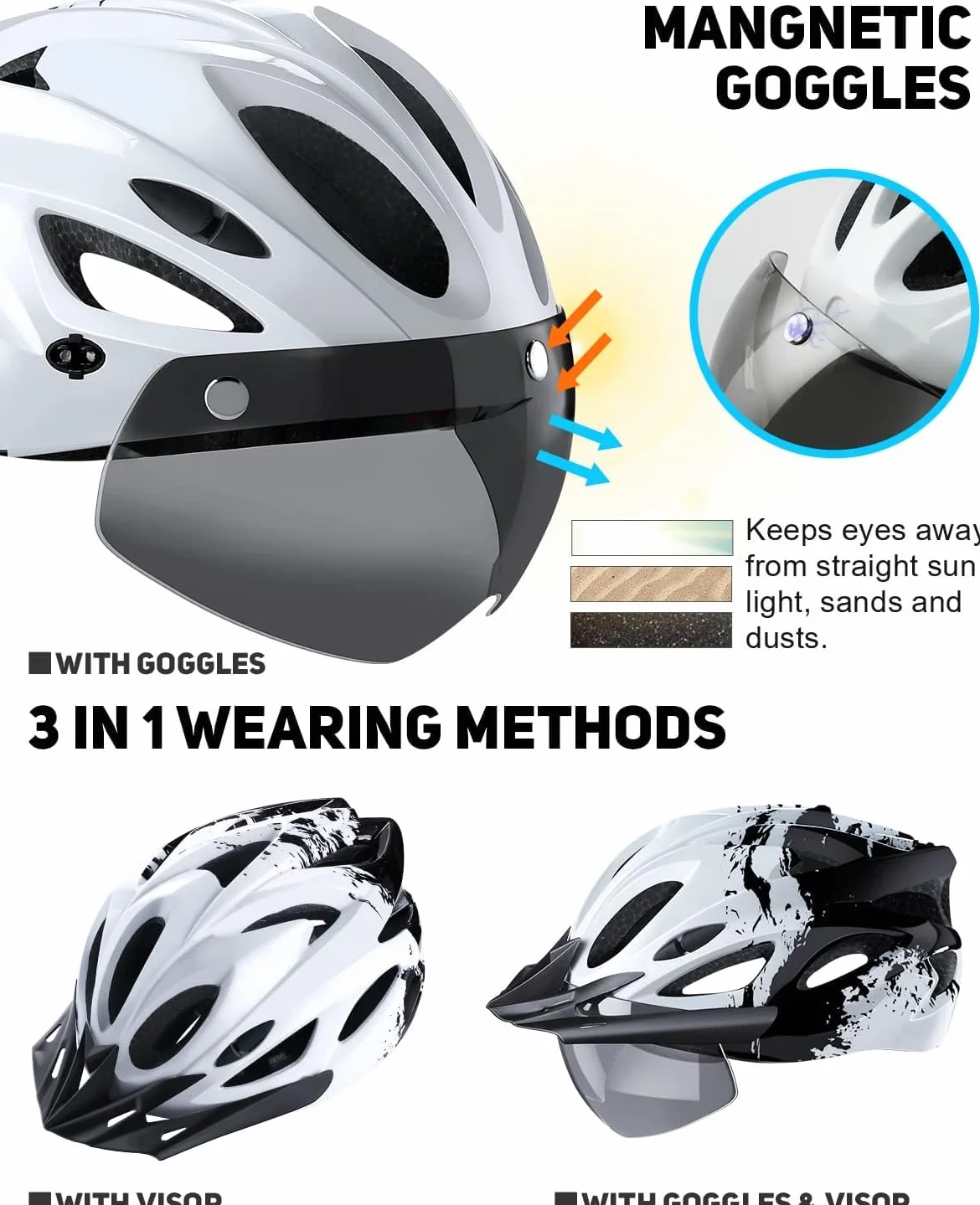 Casque de vélo urbain lumineux adulte visière magnétique amovible 18 canaux ventilation 57-62 cm