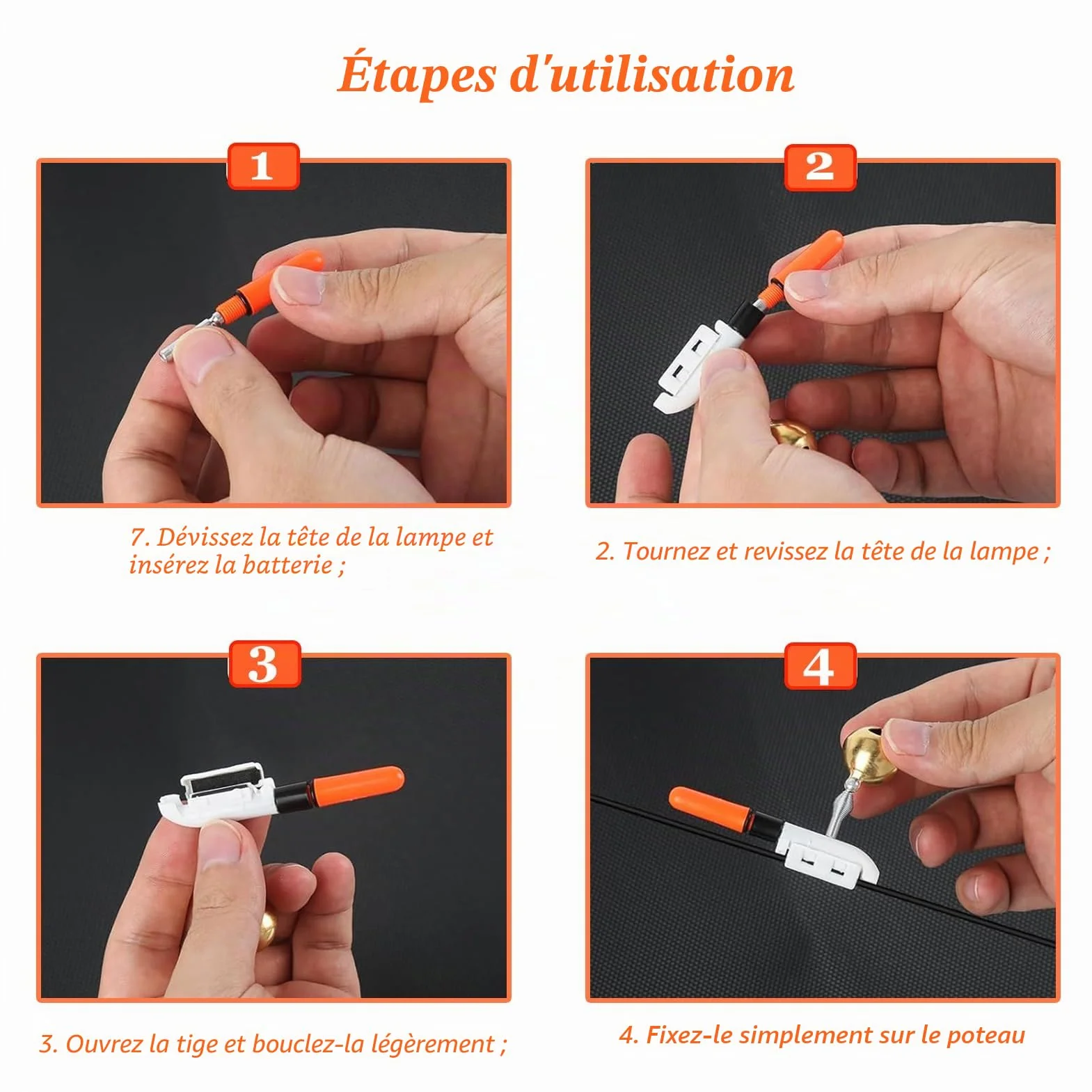Lot de 4 indicateurs de touche avec veilleuses pour la pêche de nuit, chargeur inclus