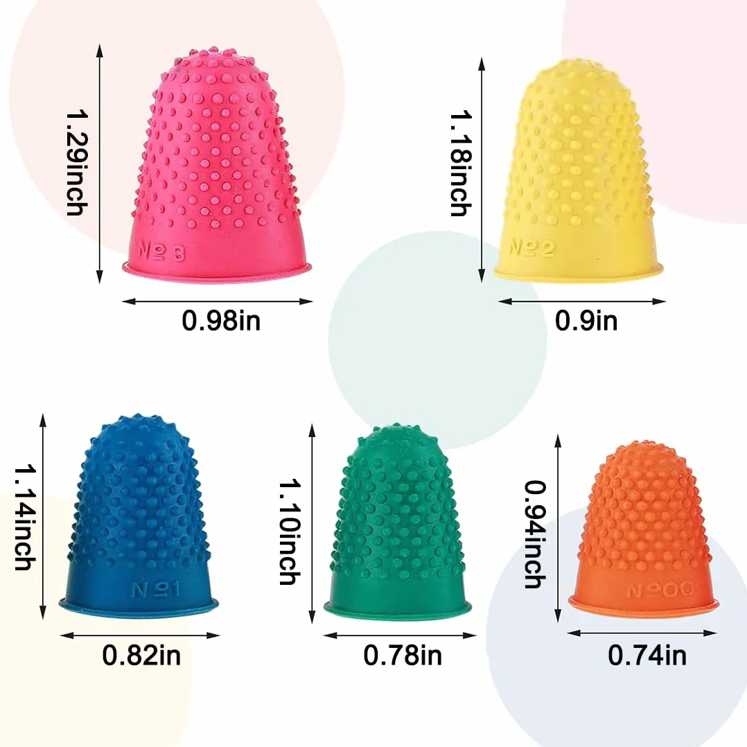 Doigtiers en Caoutchouc, Bout de Doigt Silicone, Protège-Doigts en Caoutchouc, Coussins de Doigts en Silicone, 10 Pièces, 5 Couleurs, 5 Tailles