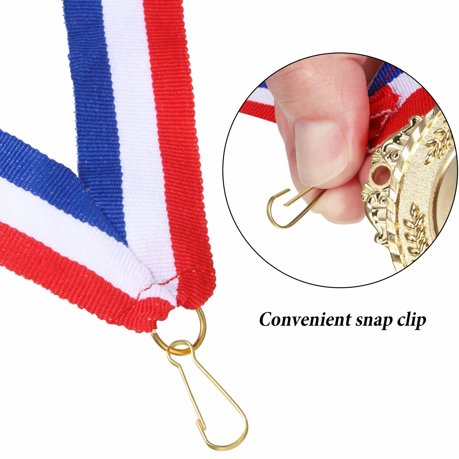 Outus Award Neck Ribbons Medal Ribbons Striped Lanyards with Snap Clips for Competitions Sports Party, Red White Blue