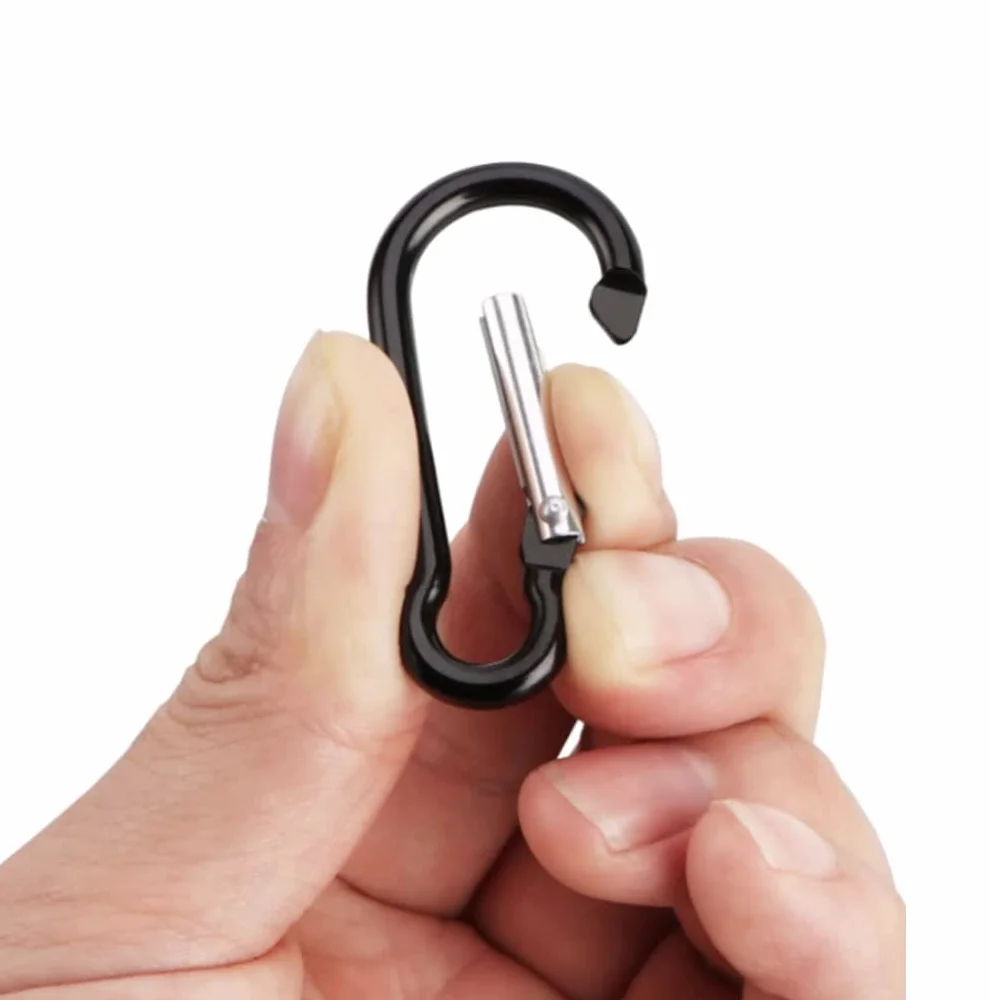 Mini Mousqueton Porte-clés en Alliage d'aluminium Noir 100 Pièces pour Camping Randonnée Pêche