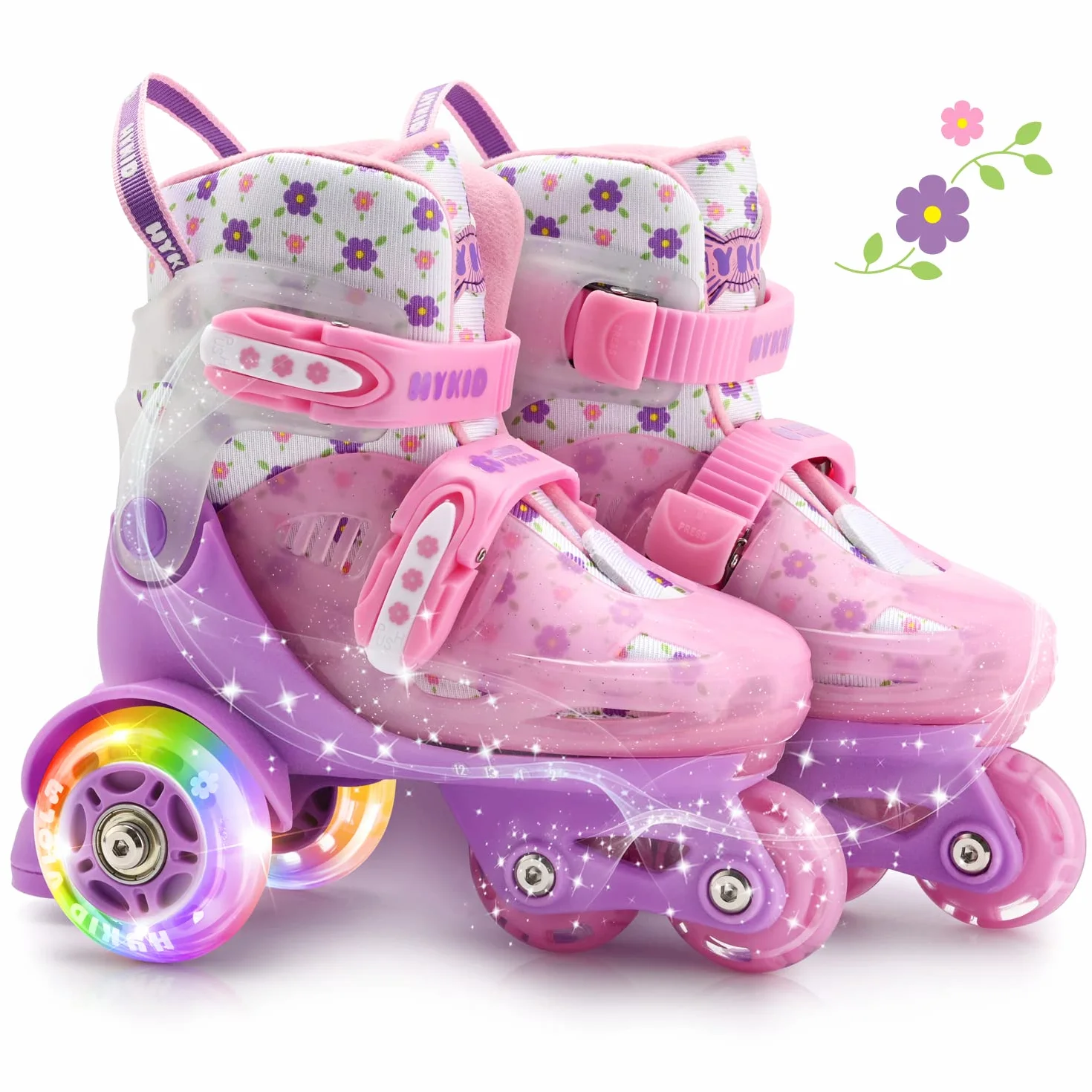 Patins à Roulettes Réglables Enfant Fille 3-9 Ans Lumière Débutant