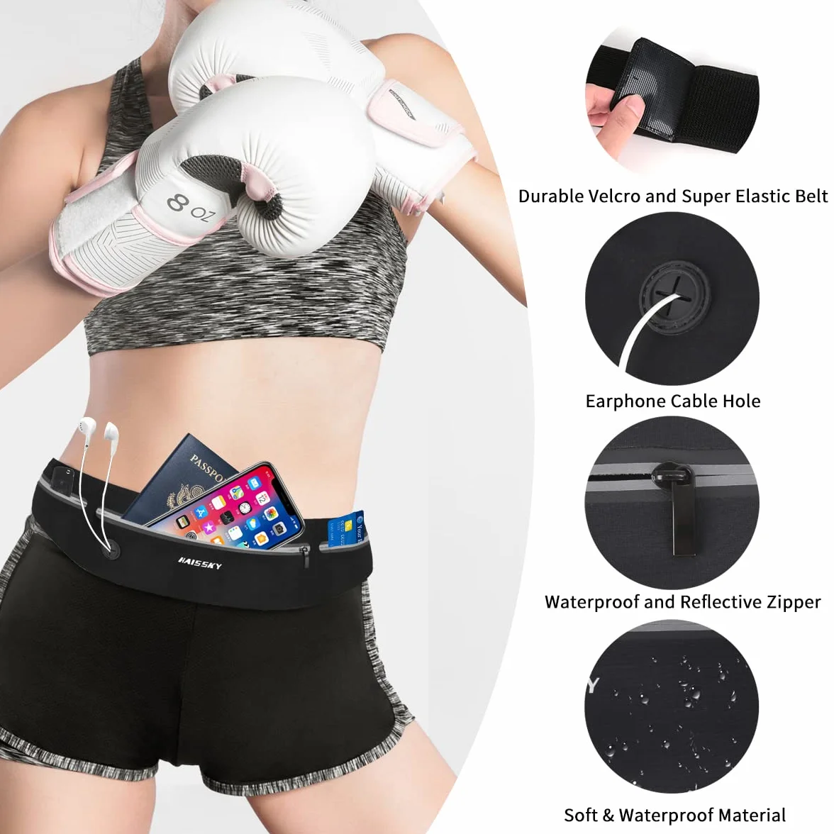 HAISSKY Ceinture de Course Sport Etanche Réglable Running Belt pour Homme Femme Support de téléphone