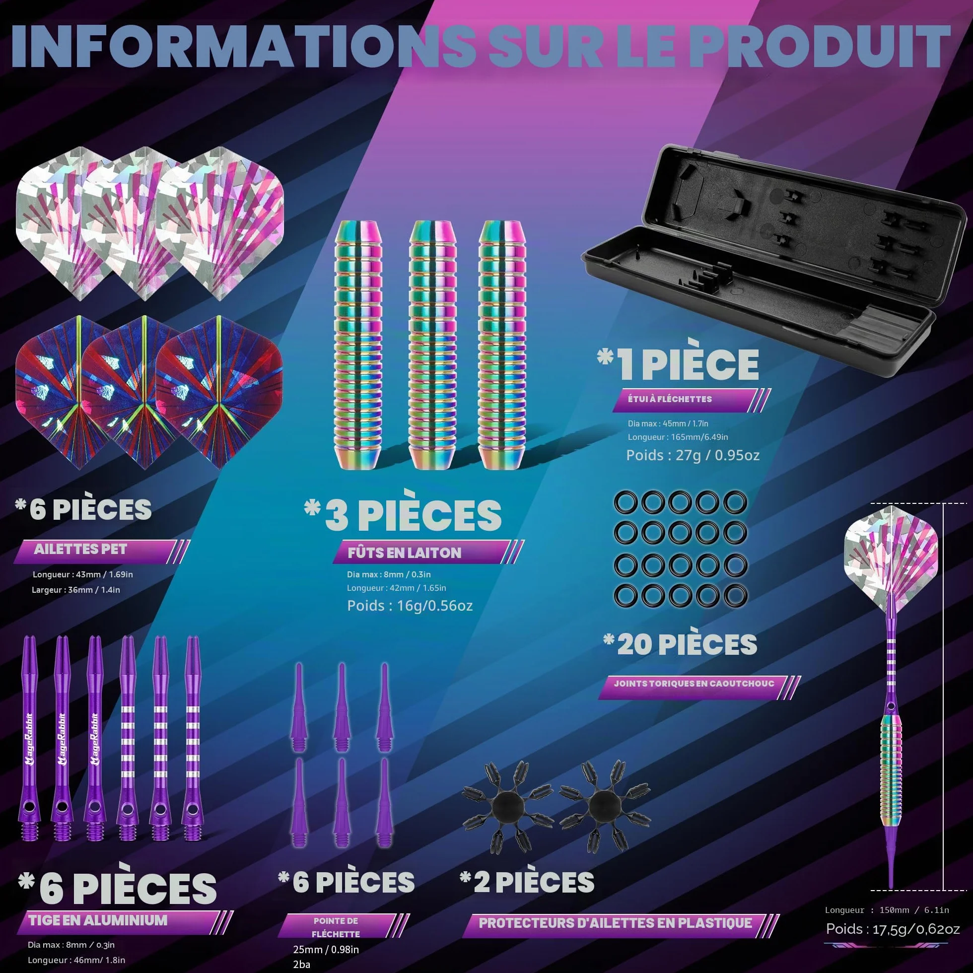 Fléchettes professionnelles souples 18 g avec pointes en plastique pour cible électronique