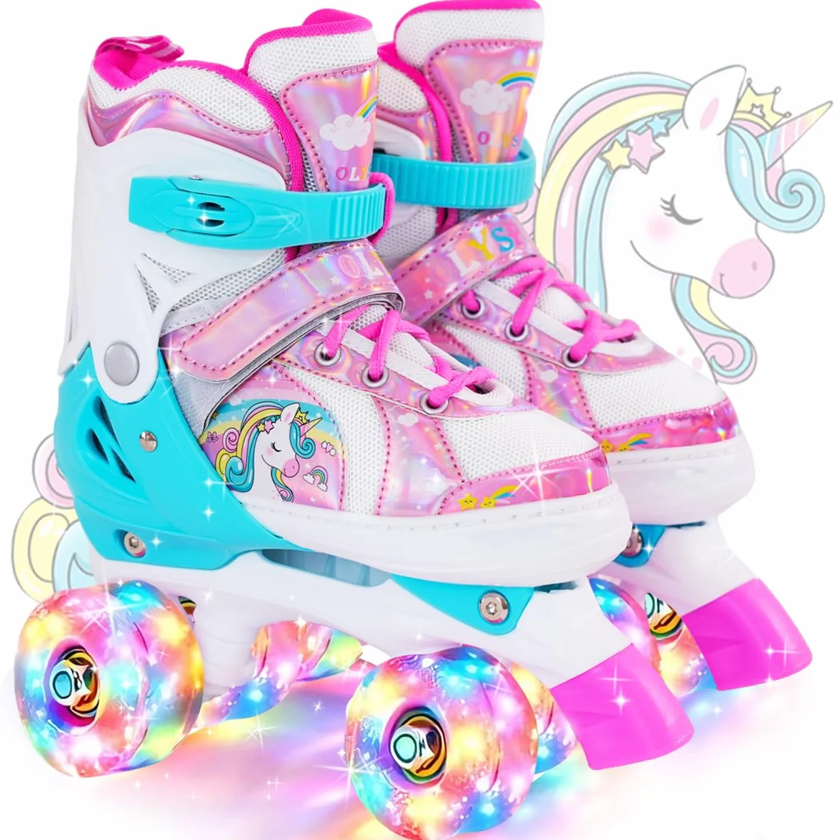 Rollers Enfant Réglables 4 Tailles 8 Roues Clignotantes Garçons Filles Débutants