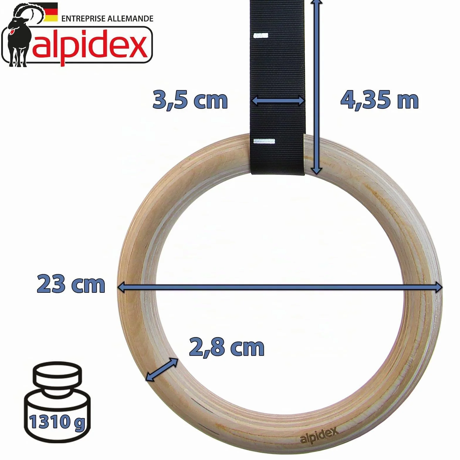 ALPIDEX Anneaux de Sport et de Gymnastique avec Fixation de Porte et Sangle
