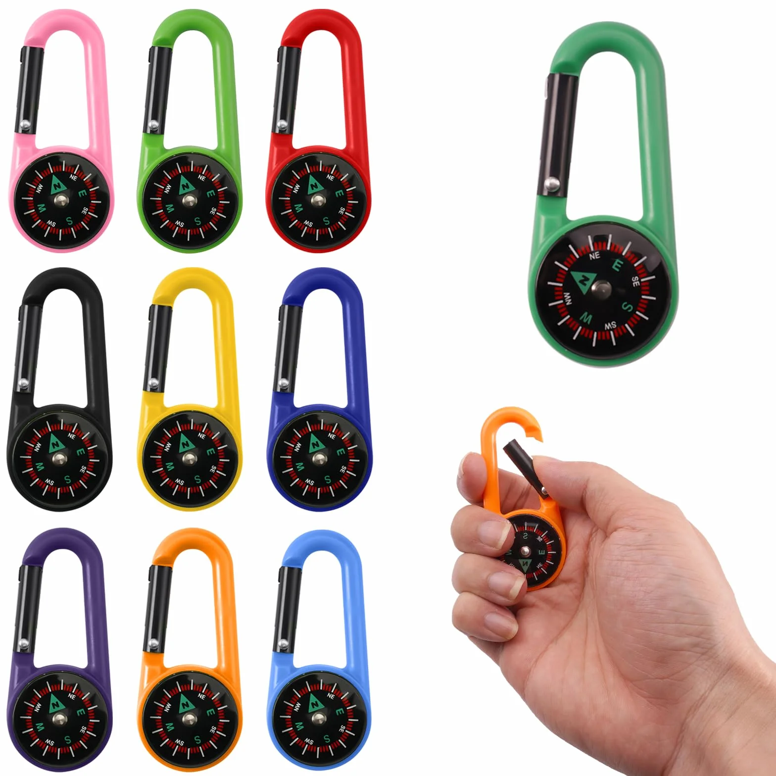 Boussole de Camping Colorée, Boussole Randonnée, Boussole Enfant, Multicolore, Mousqueton Multifonction avec Boussole, Mini Boussole Extérieur