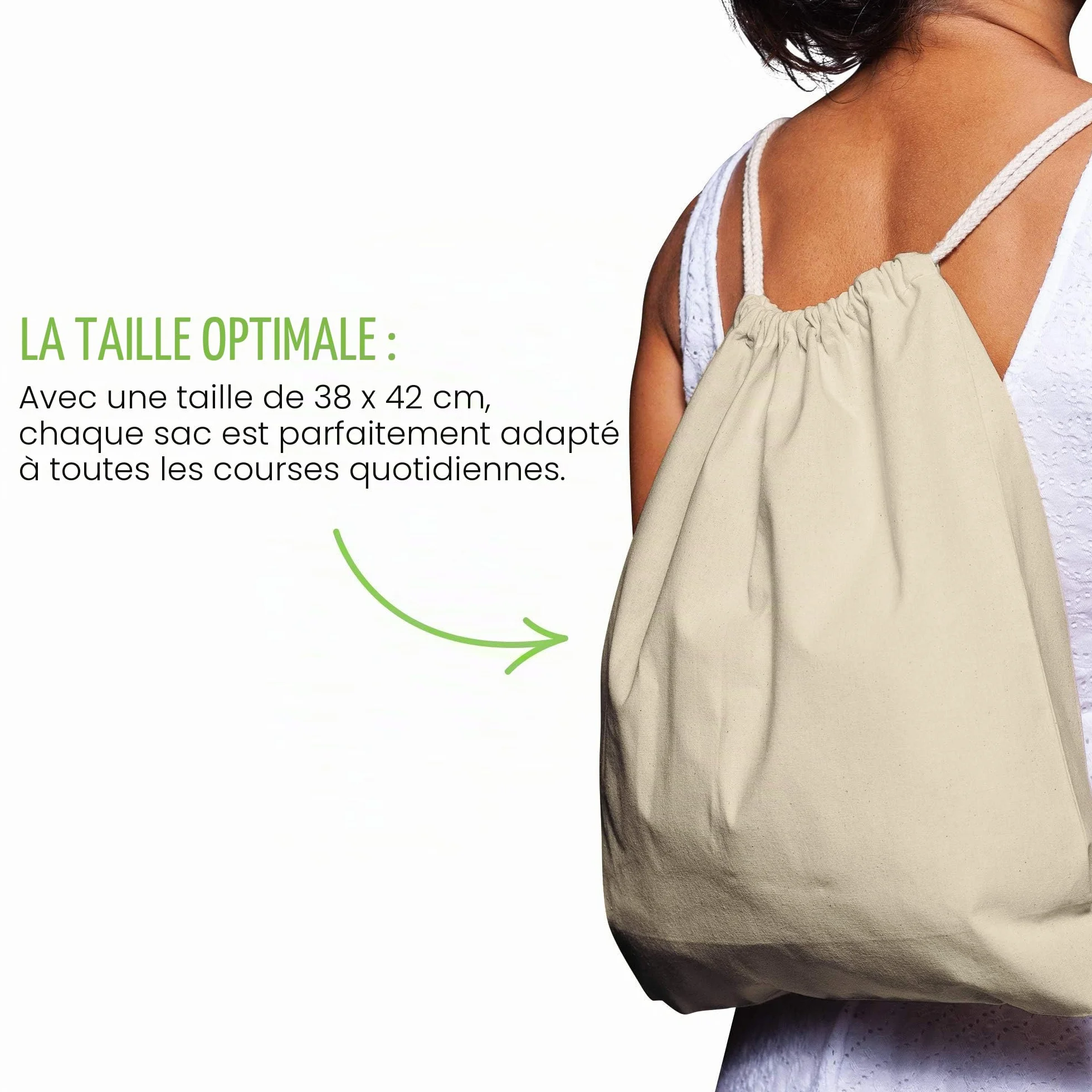 Sacs de Gym en Coton Naturel ELES VIDA, Sac de Sport Sac à Dos en Tissu Toile Jute Oeko-Tex