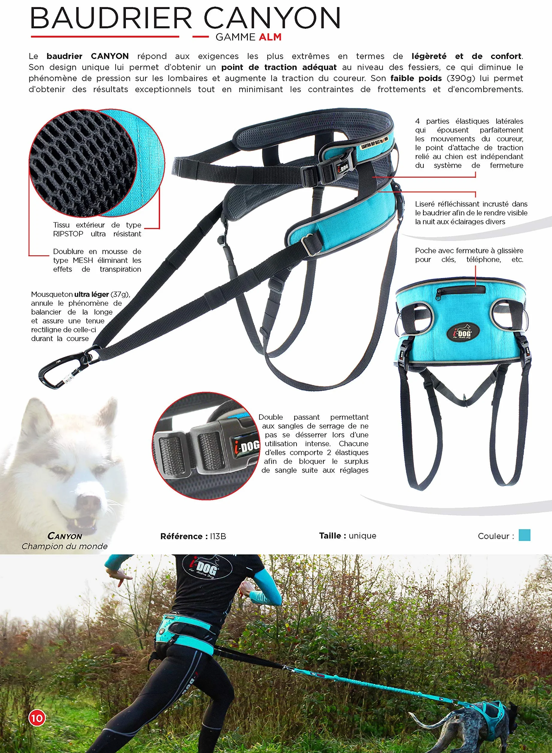 Baudrier Canyon Gamme ALM Bleu cani Cross Rando Jogging Trail I-dog