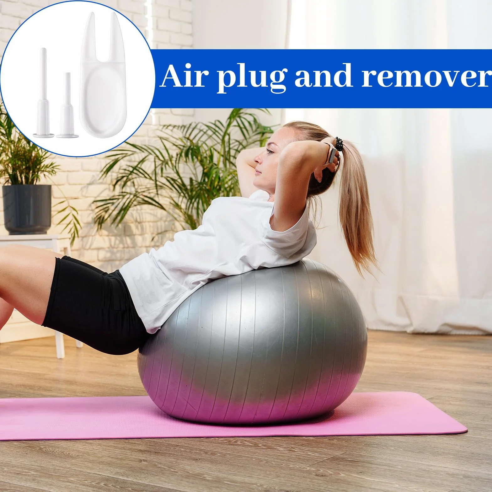 Lot de 24 bouchons de rechange pour balles de yoga avec extracteur et kit d'adaptateur