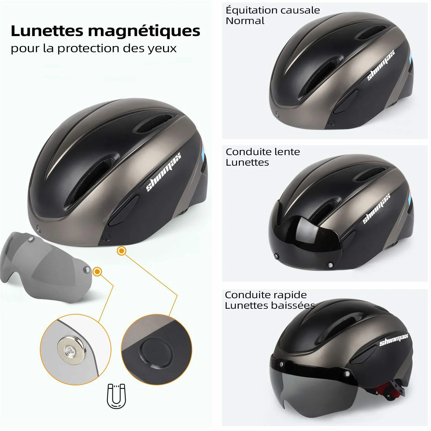 KINGLEAD Casque Vélo Homme Femme MTB Visière Magnétique Amovible Respirant Ultraléger Ajustable