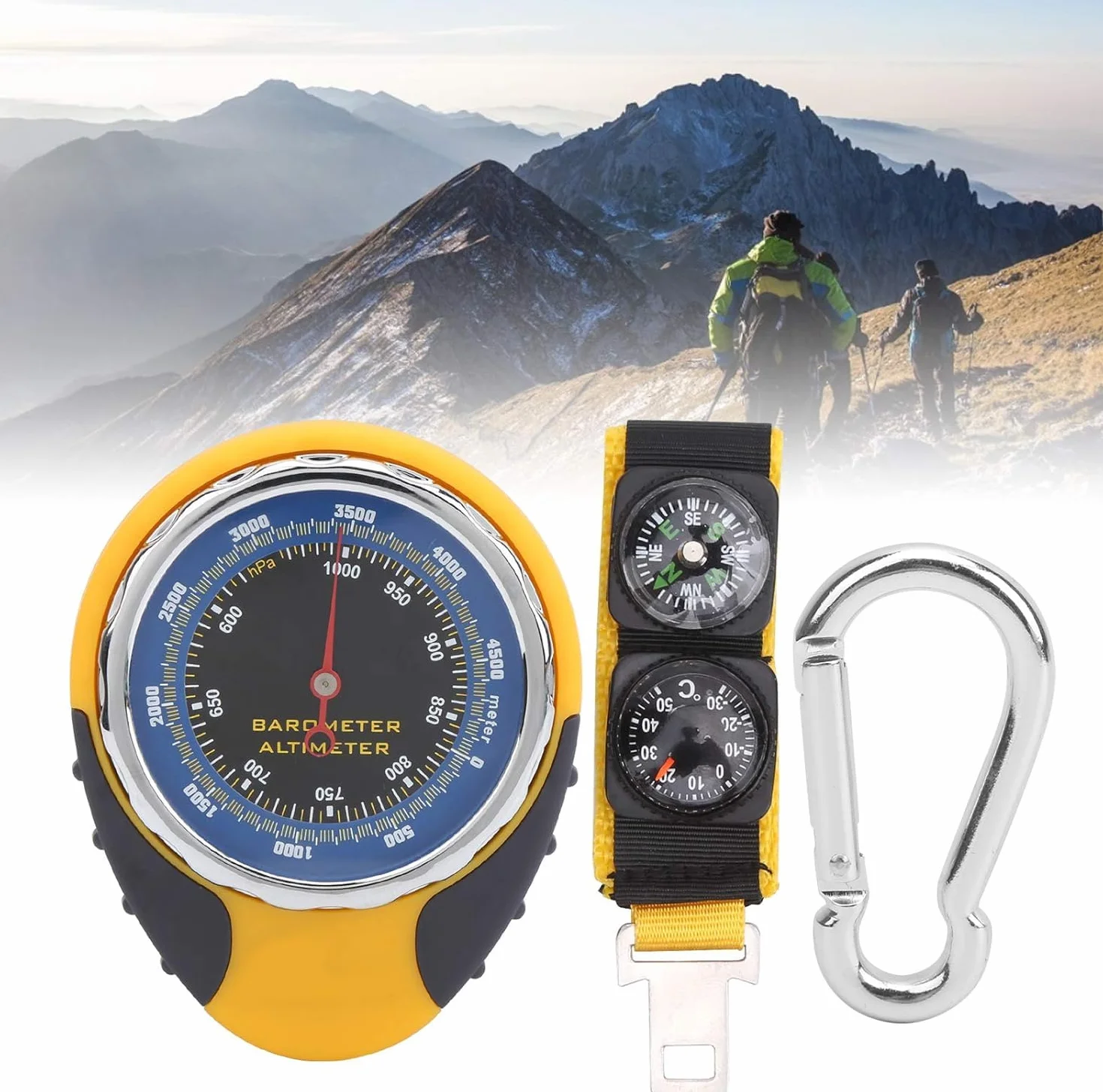 Baromètre Multifonctionnel 4 en 1 Mini Boussole Numérique Altimètre Thermomètre pour Camping