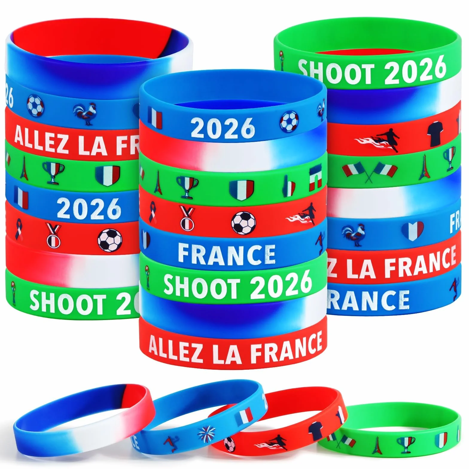 Bracelet Football Silicone Coupe du Monde 2026 Wristbands Motif Drapeau France