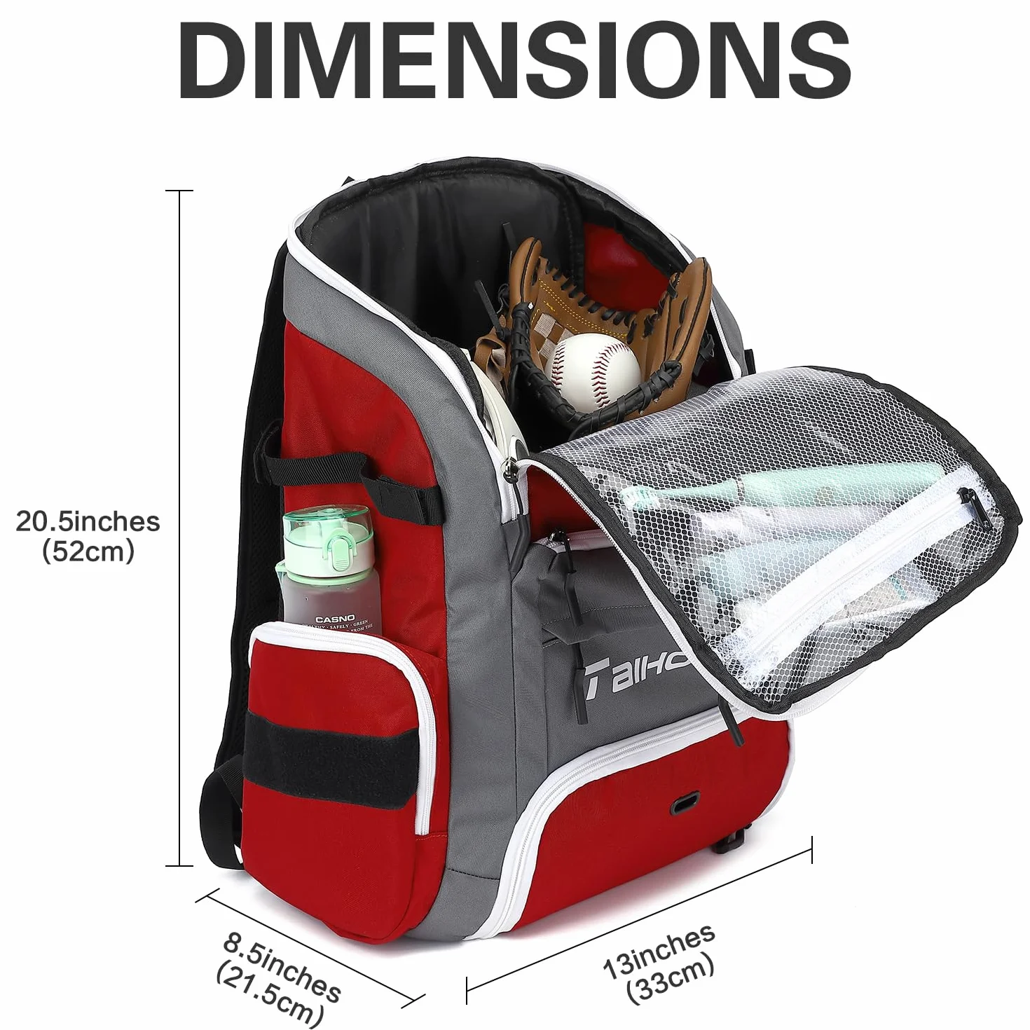 Sac à dos de baseball pour équipement, batte, gants, casque et accessoires, grand compartiment principal