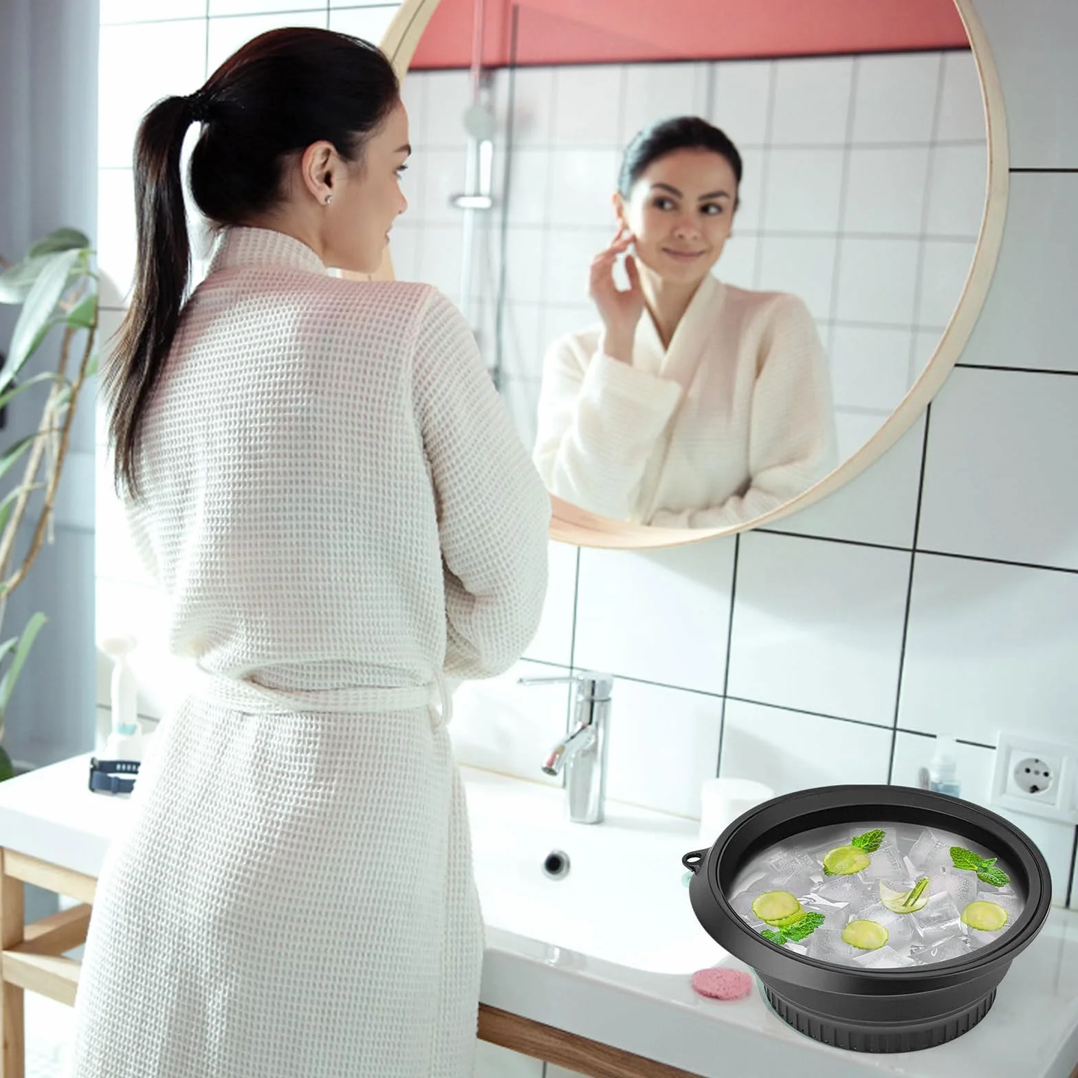 Bol pour Glace avec Compartiment à Glace intégré, Silicone Pliable, Bol de plongée pour Visage, raffermir Peau, soulager acné (Noir)