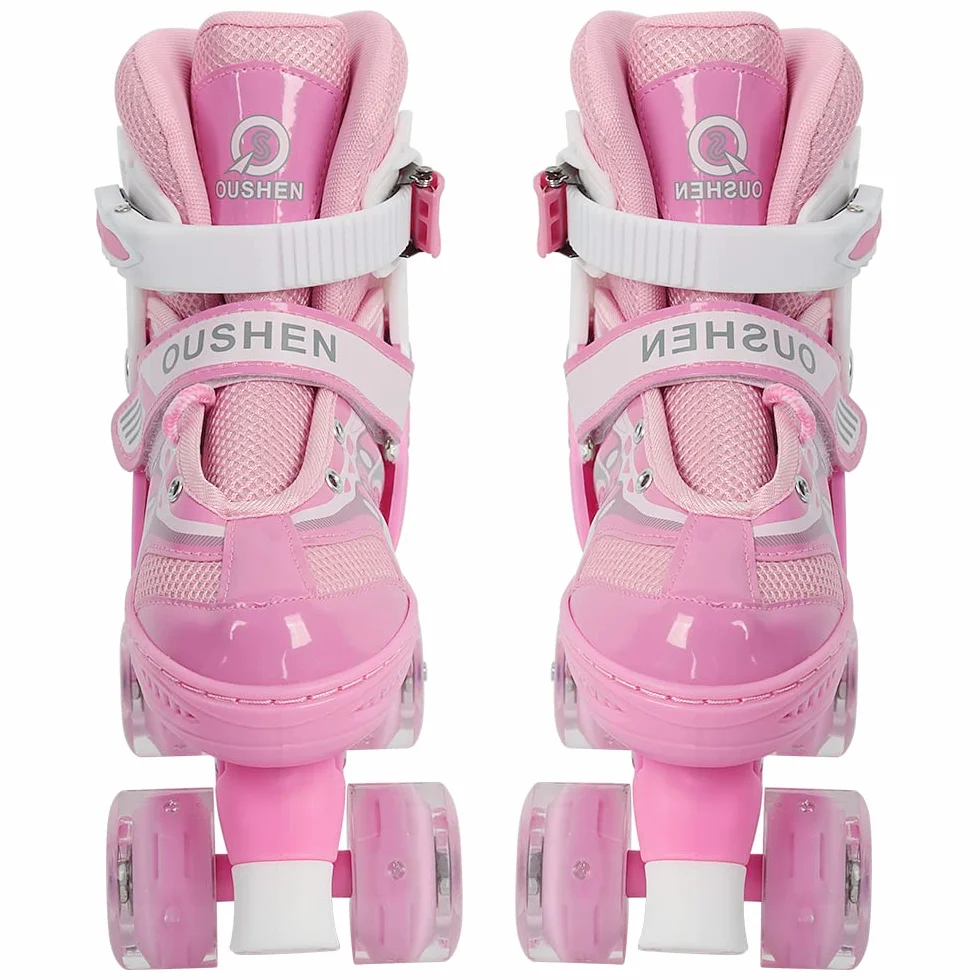 Patins à roulettes Enfant Réglables, Roller Double Rangée Fille Garçon, Taille Ajustable S/M/L avec Frein