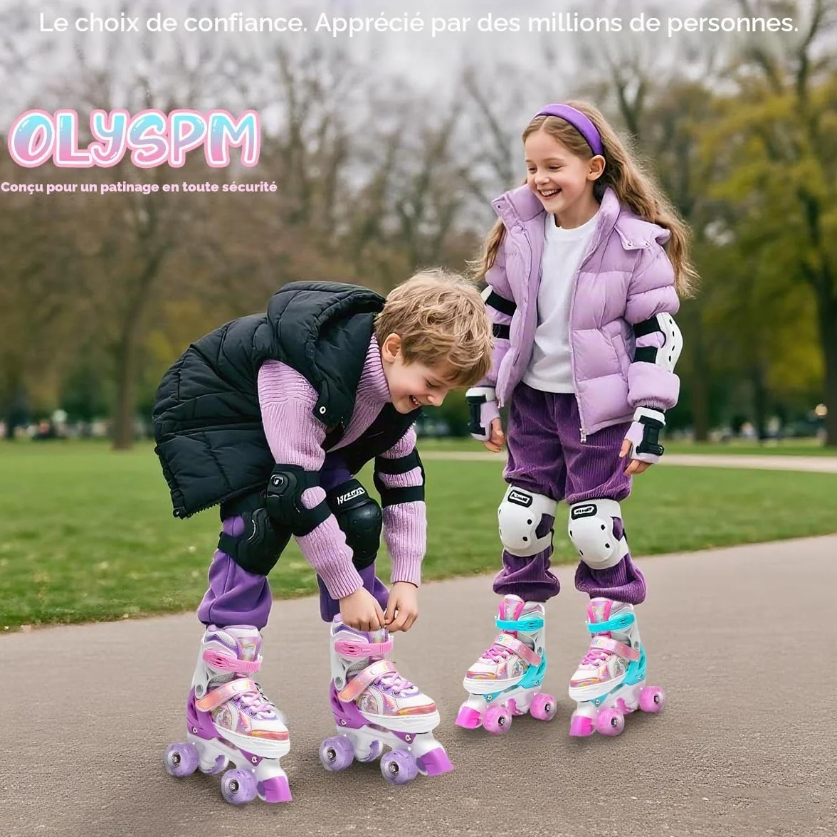Rollers Enfant Réglables 4 Tailles 8 Roues Clignotantes Garçons Filles Débutants