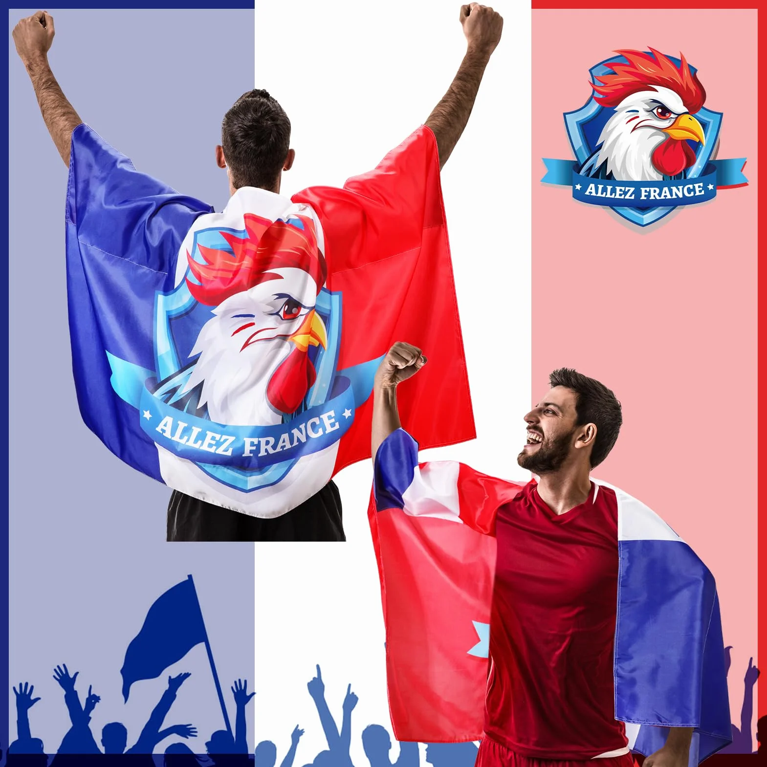 HOWAF Drapeau France Cape Kit Supporter Accessoires Photobooth Décorations Coupe du Monde 2026