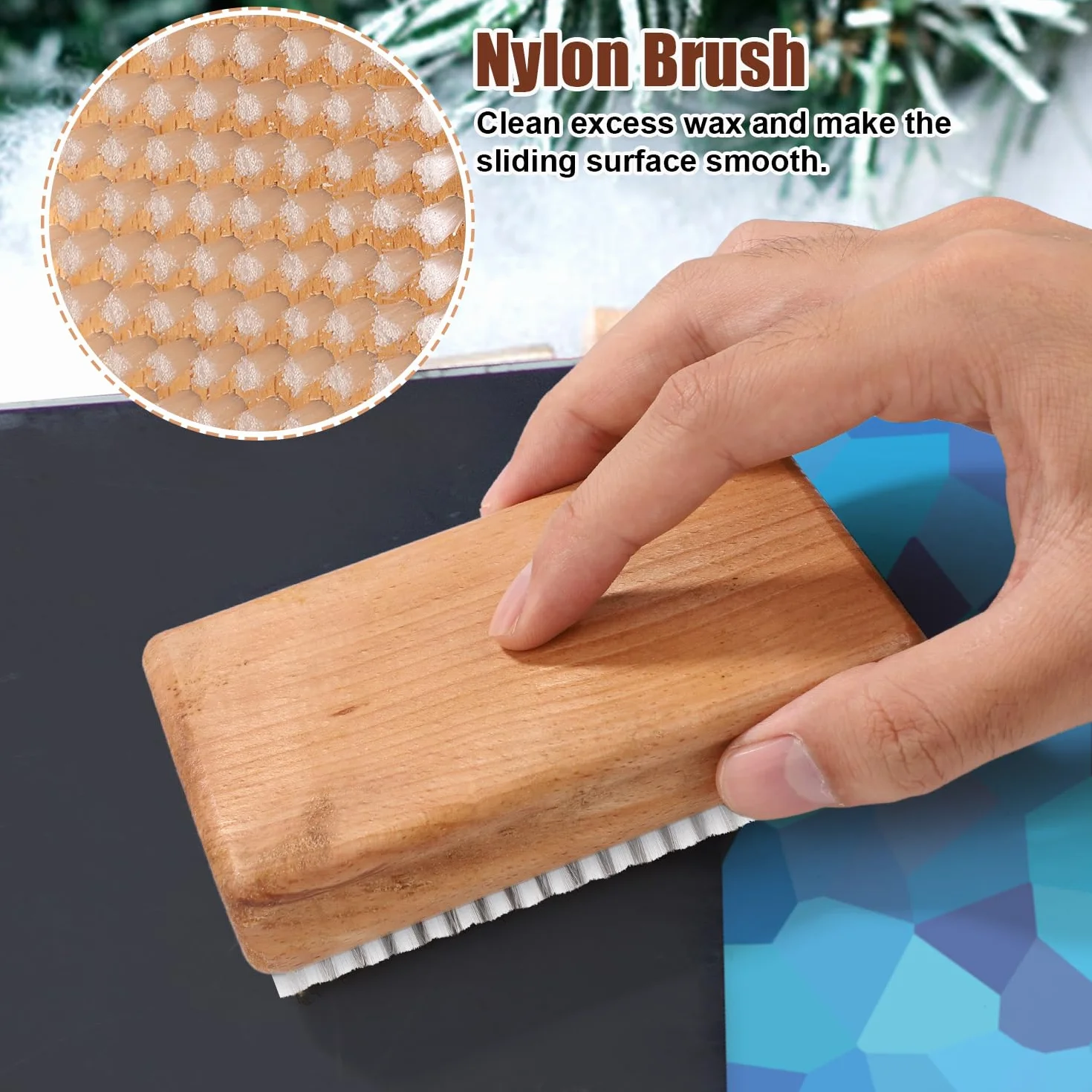 Kit de Brosses à Cire pour Snowboard 12x7x3,5cm Brosse Nylon Laiton CRIN de Cheval