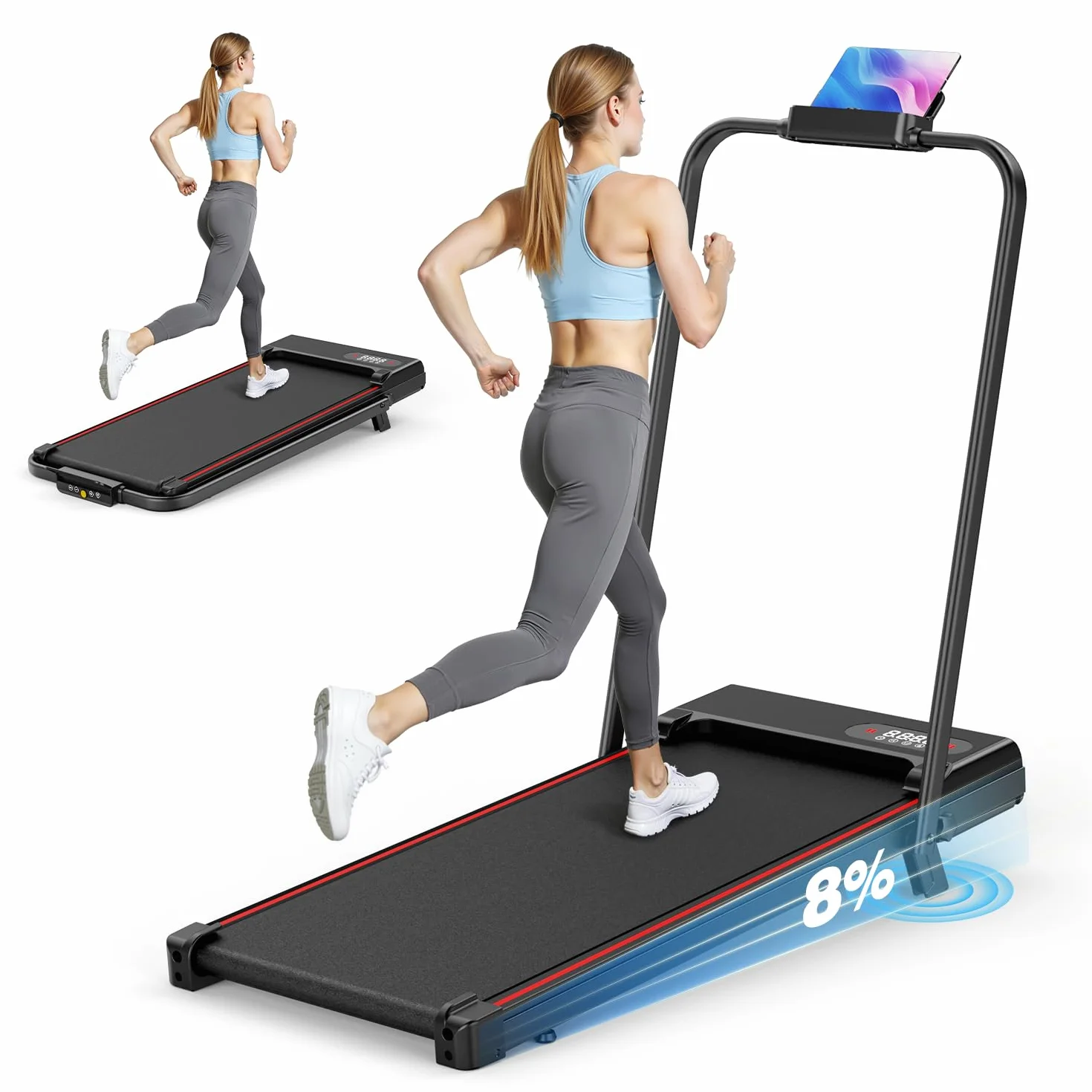 Tapis de Course Pliable avec Pente Réglable 7% – Tapis Roulant Électrique Silencieux 8 km/h, Moteur 2,5HP, Surface Large 40cm, Charge 130kg