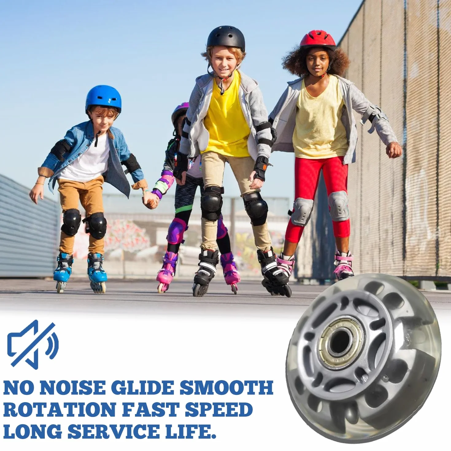Roues alignées 72 mm transparentes argentées pour patins à roulettes avec 16 roulements à billes